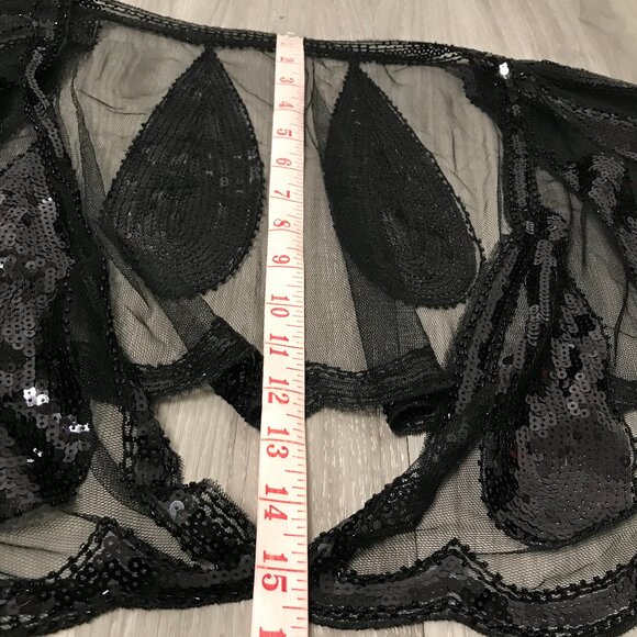 WOMENS MANTILLA BLACK SEQUIN SHAWL SHEER SCARF CAPE SHRUG FESTIVAL COACHELLA - Picture 6 of 8